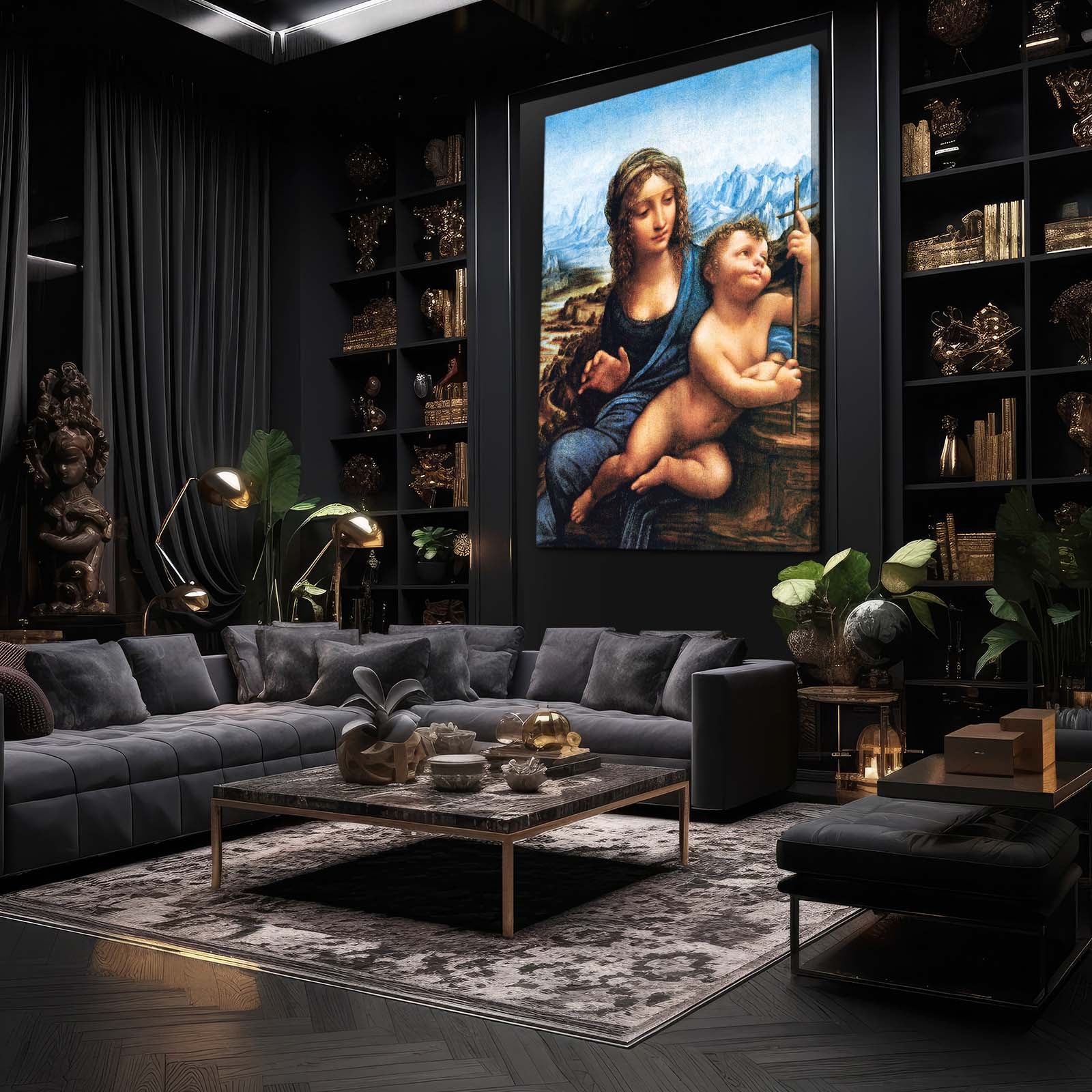Madonna Of The Yarnwinder Da Vinci Canvas – styled in a furnished interior
