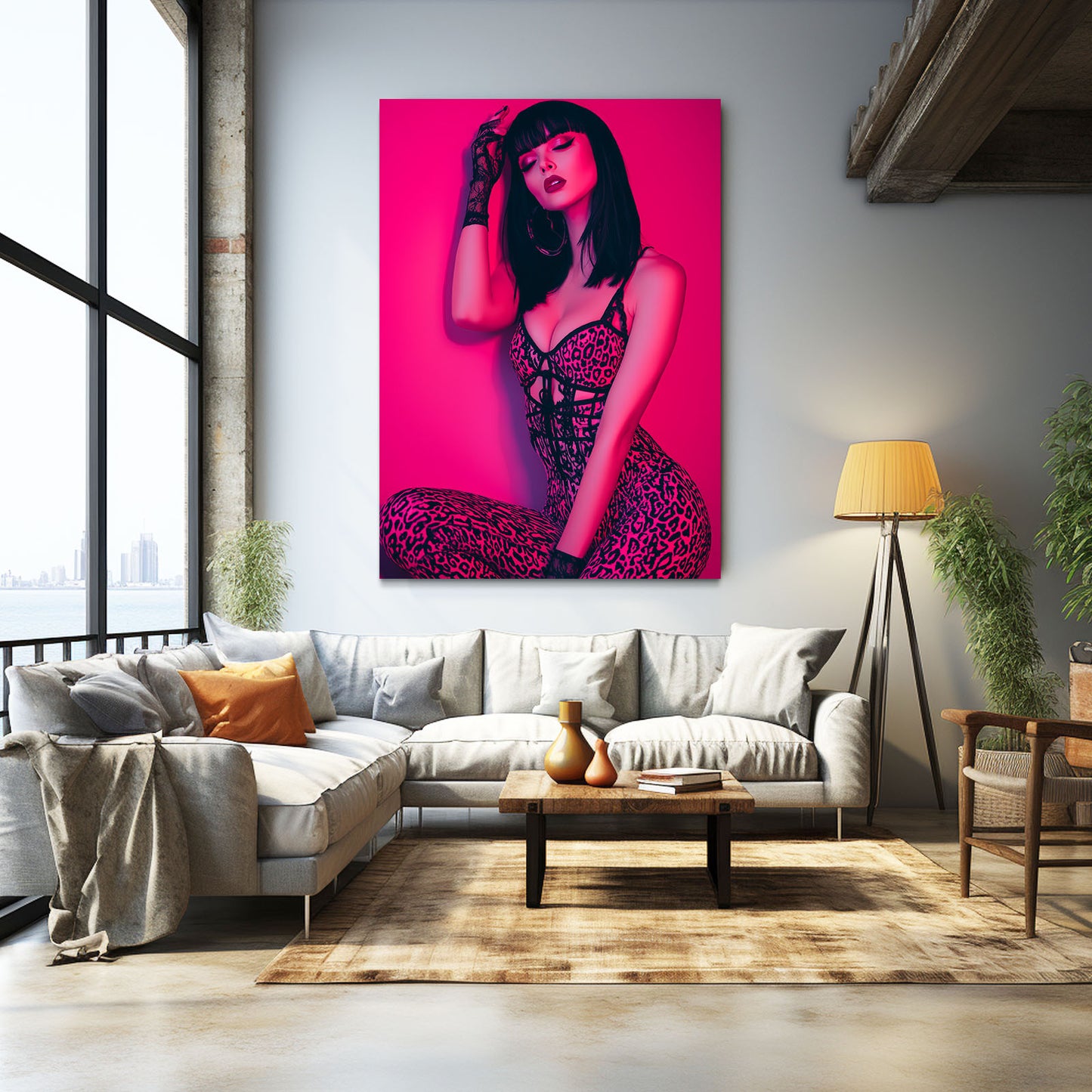 Magenta Fashion Portrait Photography Wall Art – styled in a furnished interior
