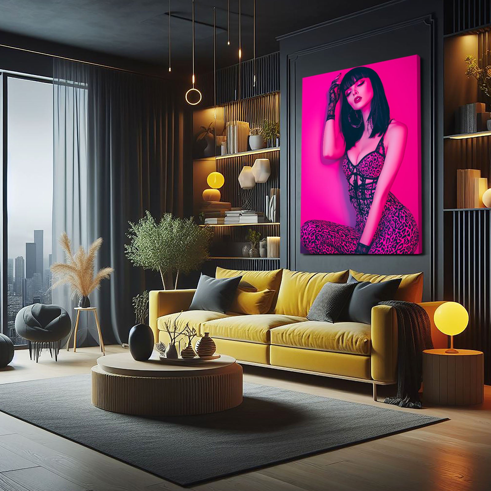 Magenta Fashion Portrait Photography Wall Art – styled in a furnished interior