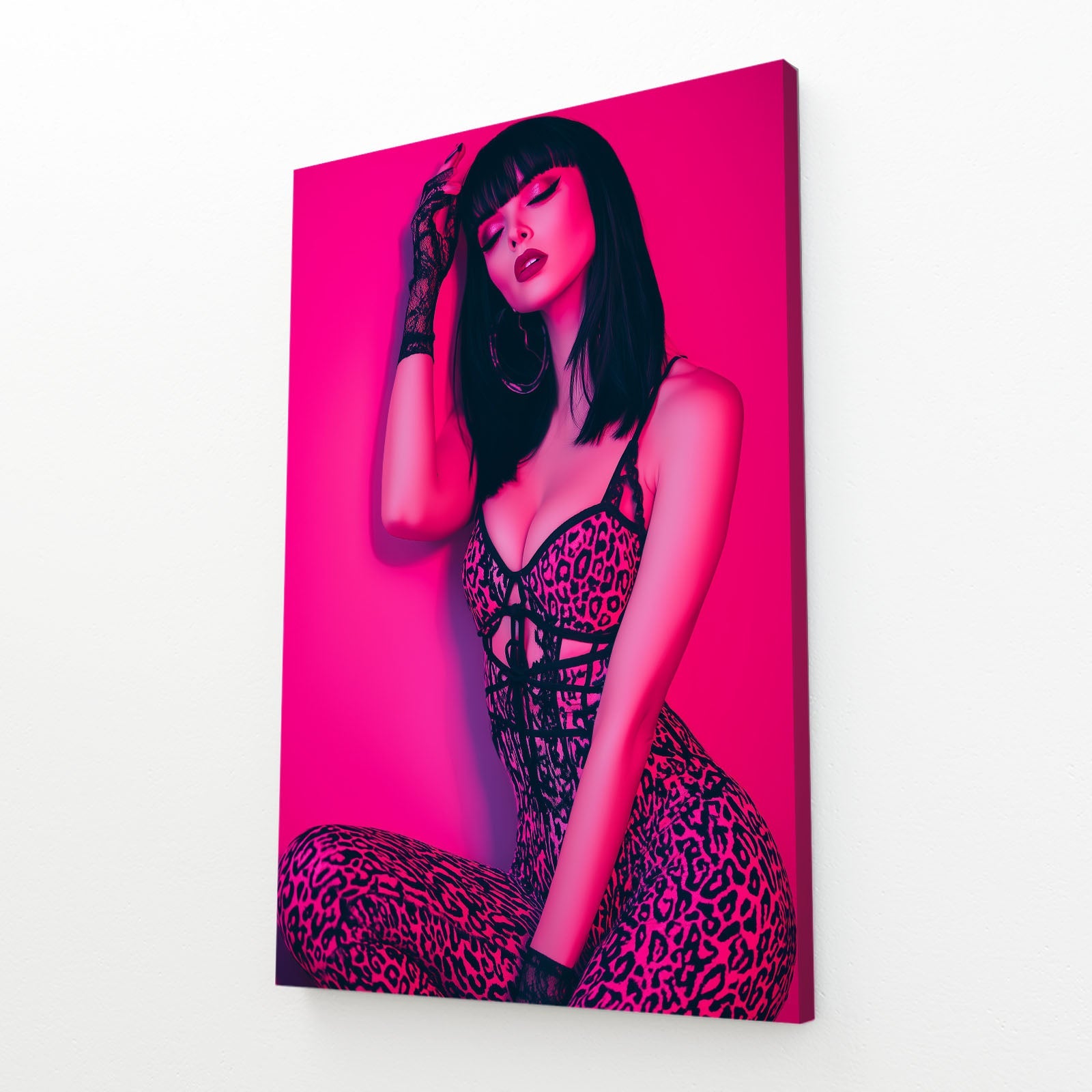 Magenta Leopard Pink Photography Art Prints – angled canvas view on white background