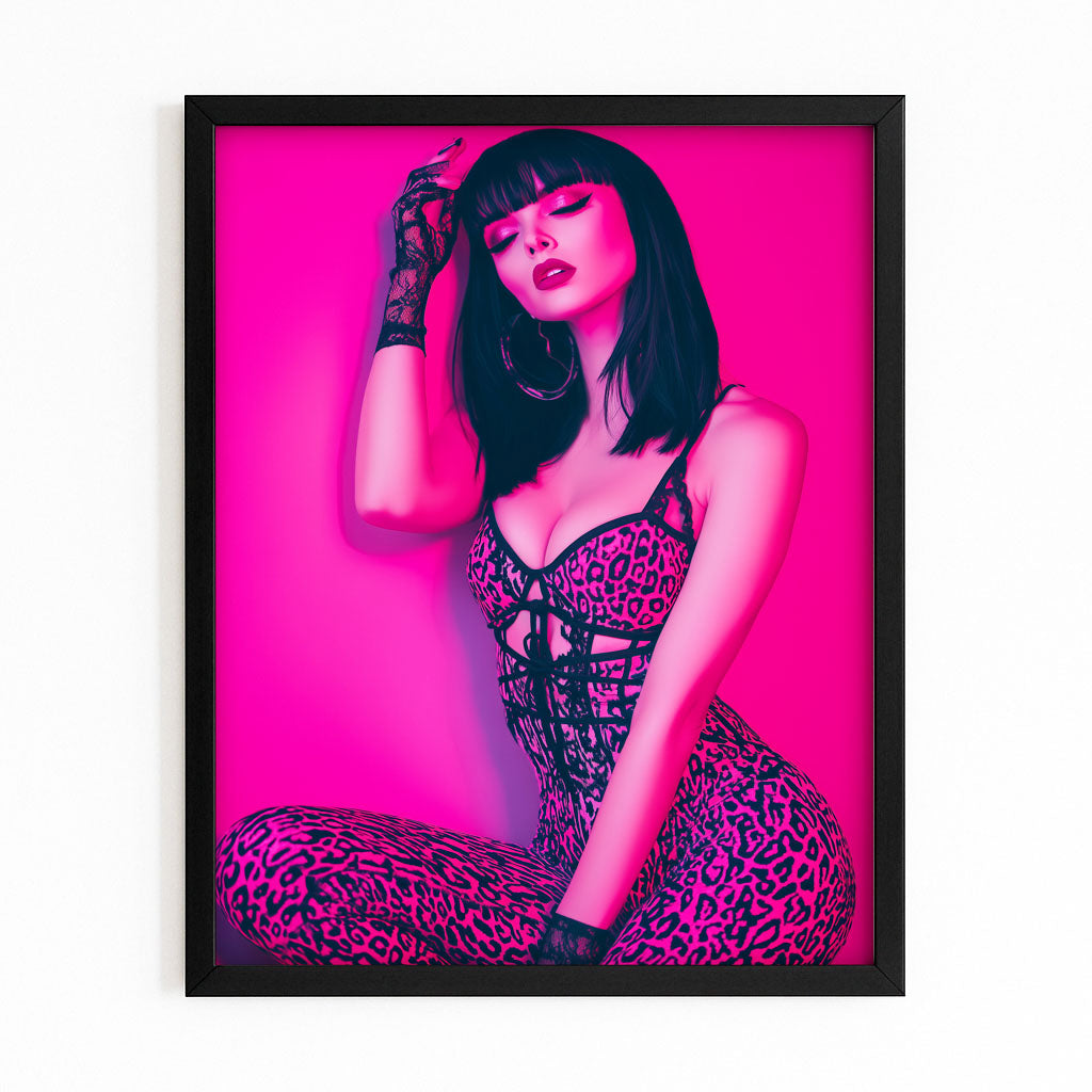 Magenta Leopard Pink Photography Art Prints — photography canvas print, with Premium Black frame on white background