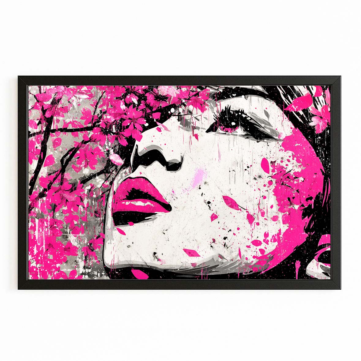 Magenta Pop Portrait Cherry Blossom Prints – with Premium Black frame on white background