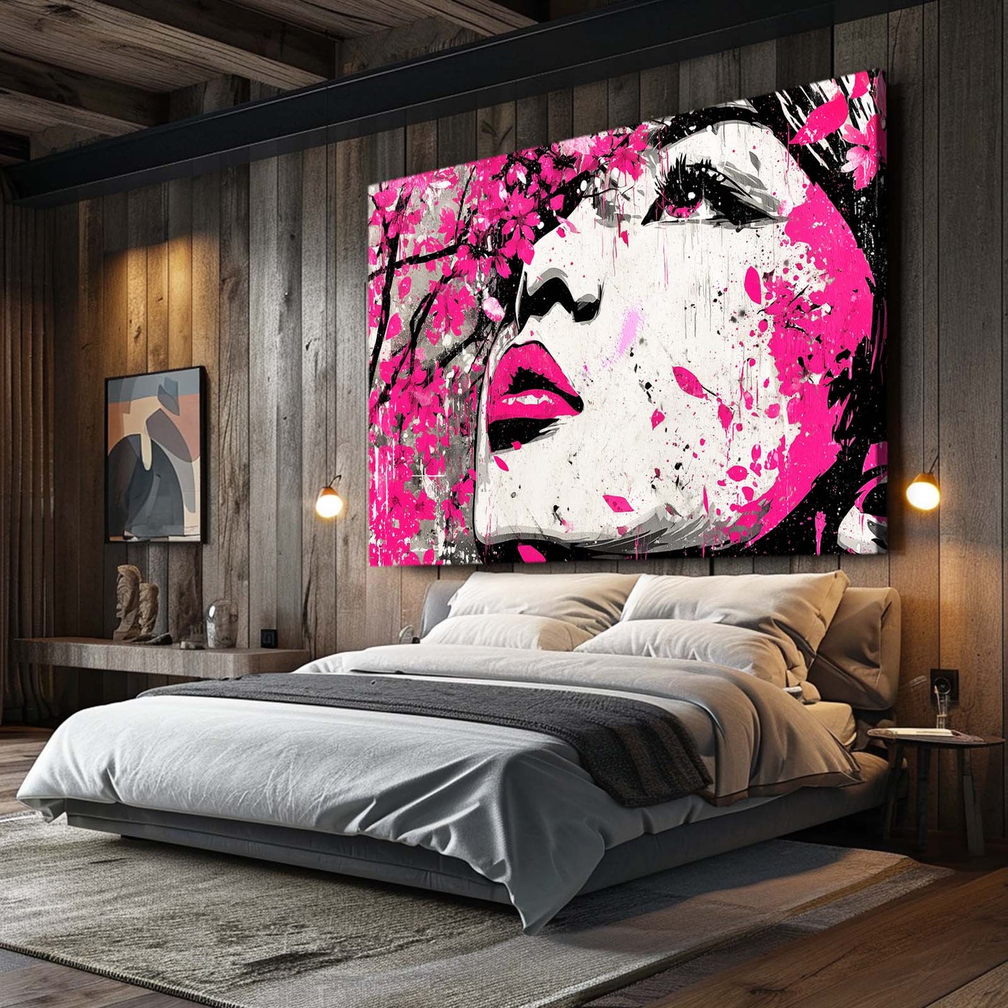 Magenta Pop Portrait Cherry Blossom Prints – styled in a furnished interior