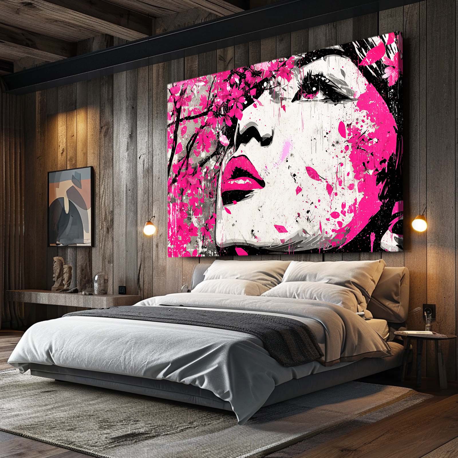 Magenta Pop Portrait Cherry Blossom Prints – styled in a furnished interior