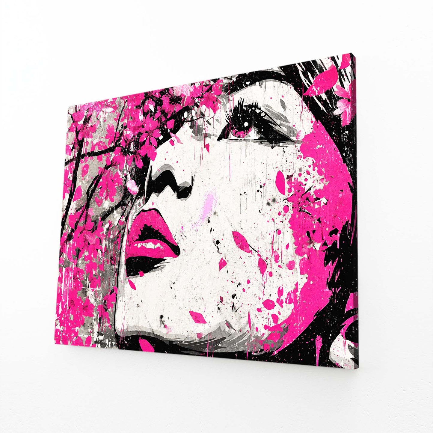 Magenta Pop Portrait Cherry Blossom Prints – angled canvas view on white background
