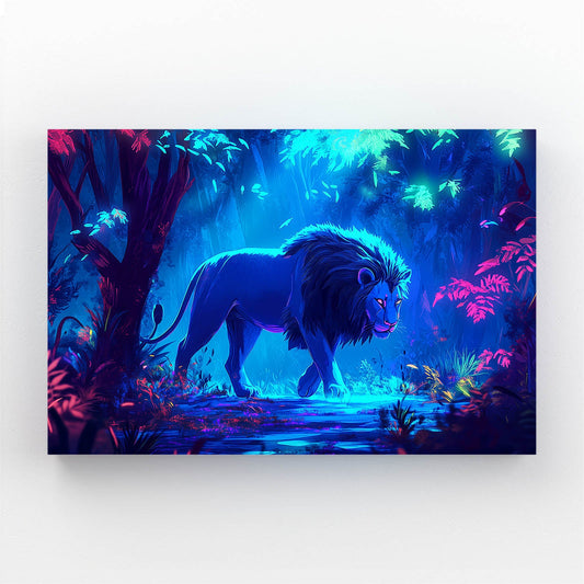 Majestic Blue Lion Forest Wall Art