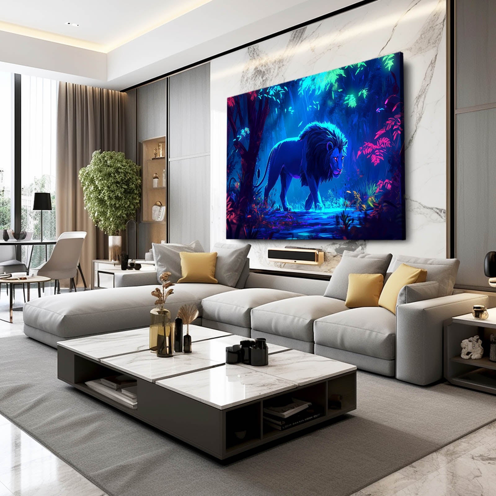 Majestic Blue Lion Forest Wall Art