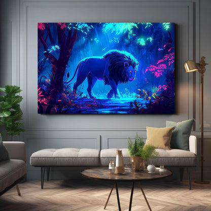 Majestic Blue Lion Forest Wall Art