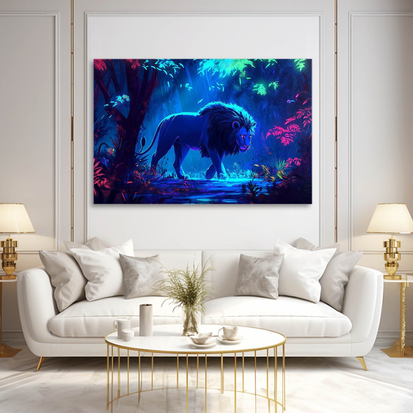 Majestic Blue Lion Forest Wall Art