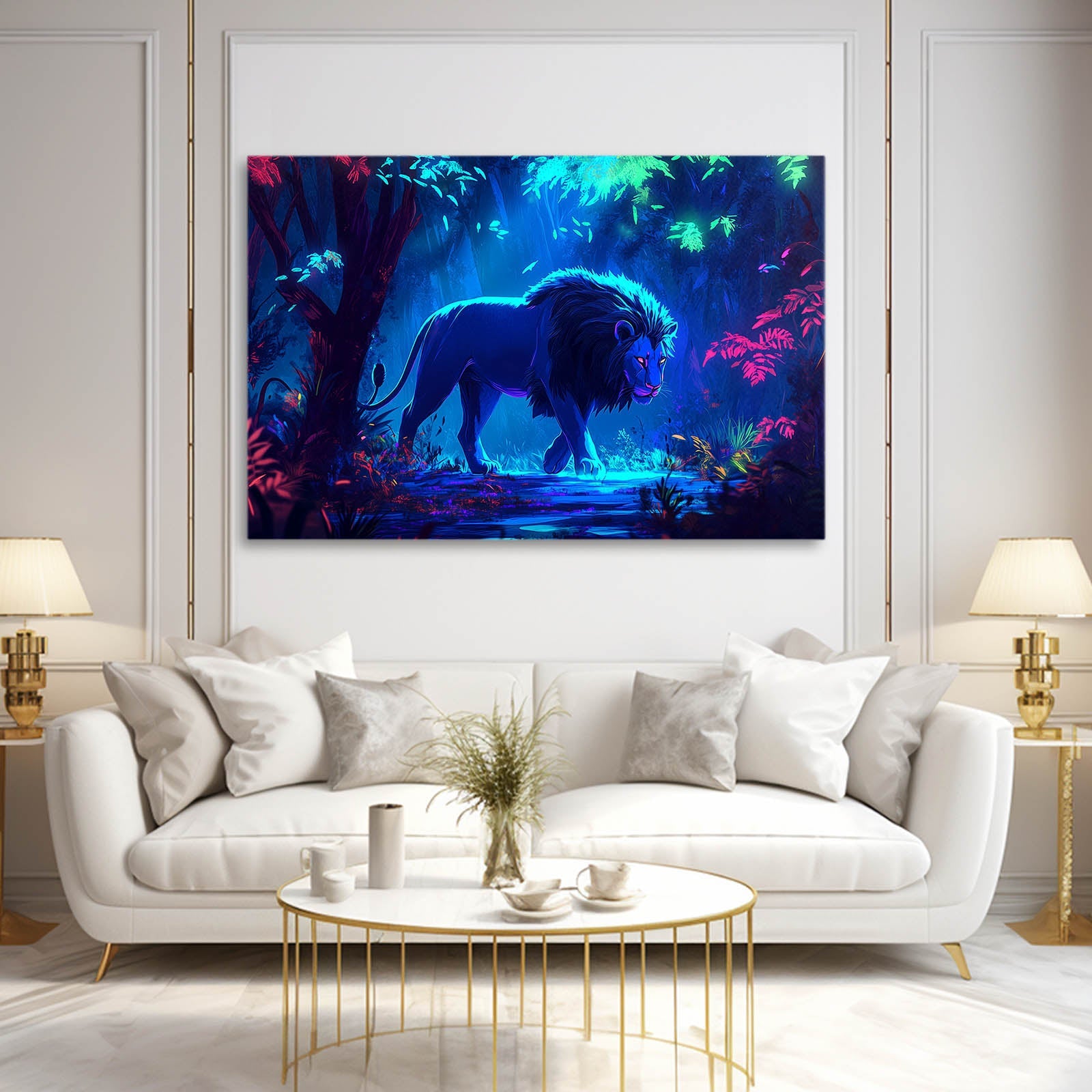 Majestic Blue Lion Forest Wall Art