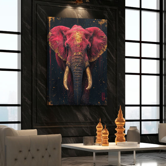 Majestic Crimson Elephant Art — contemporary canvas print in red tones, view 3