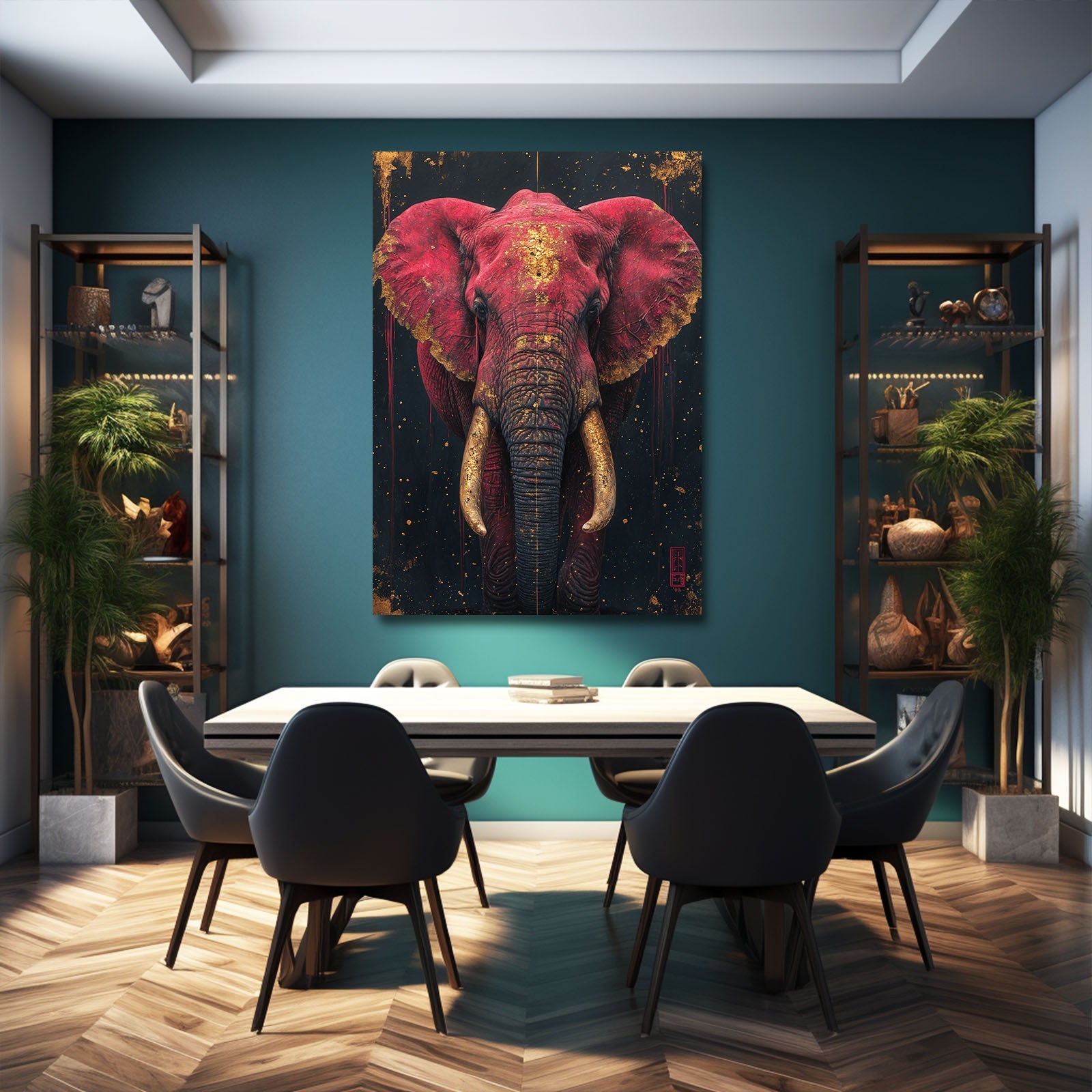 Majestic Crimson Elephant Art