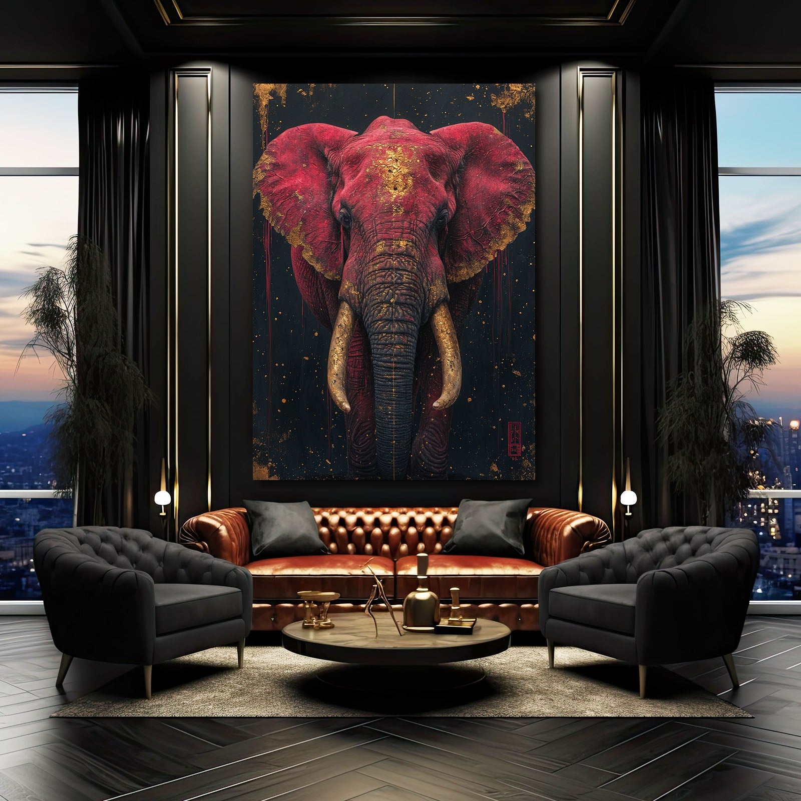 Majestic Crimson Elephant Art