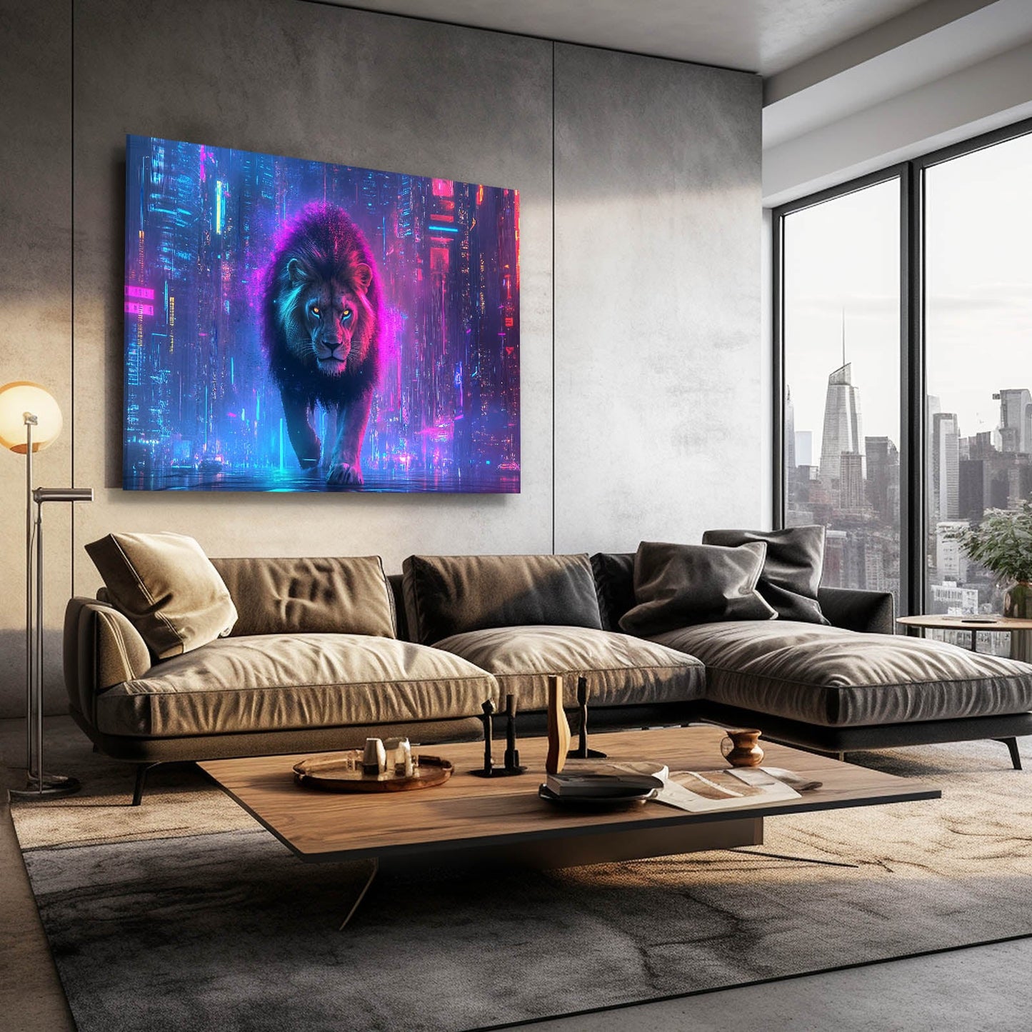 Majestic Cyberpunk Lion Art