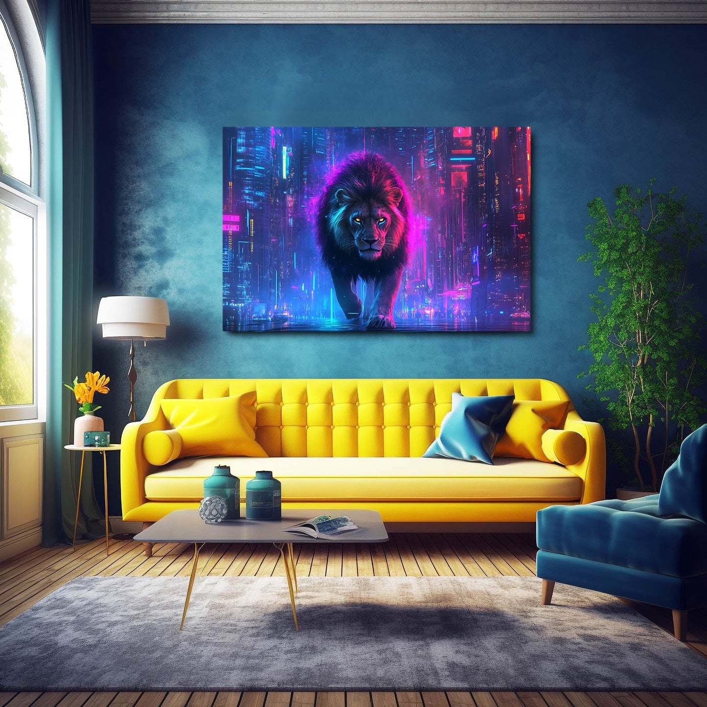 Majestic Cyberpunk Lion Art