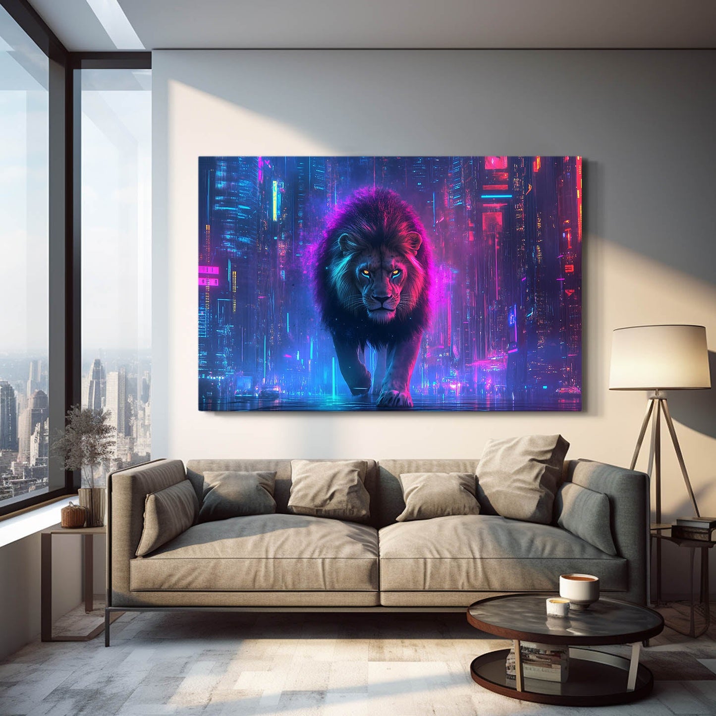 Majestic Cyberpunk Lion Art