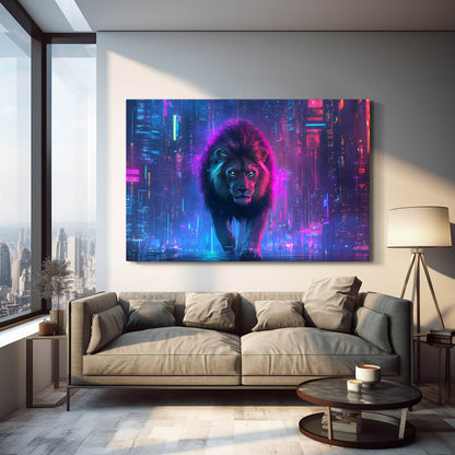 Majestic Cyberpunk Lion Art