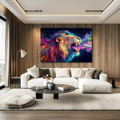 Majestic Neon Lion Wall Art
