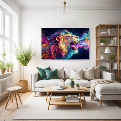 Majestic Neon Lion Wall Art