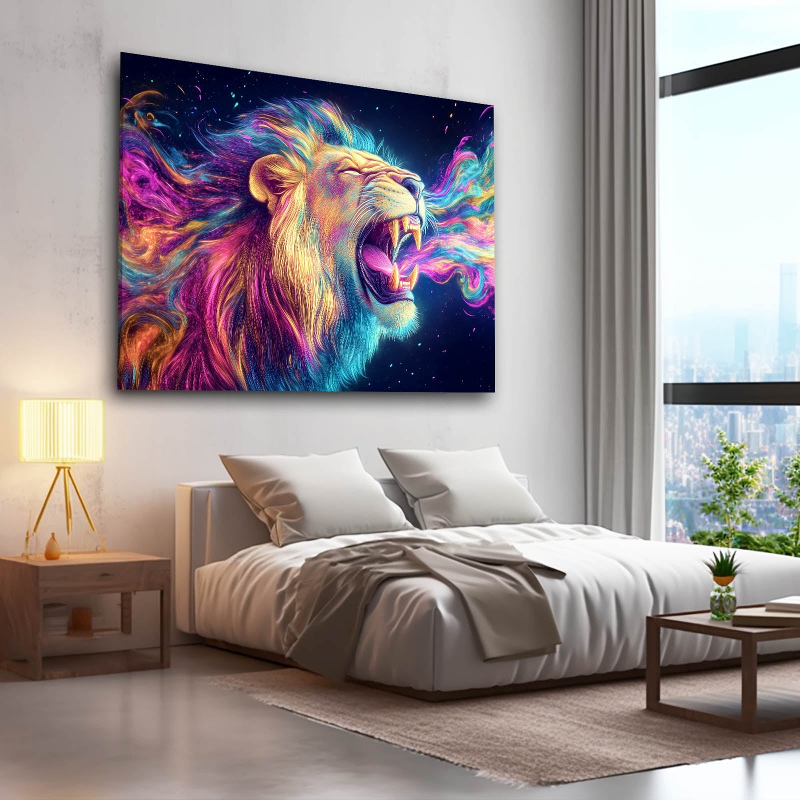 Majestic Neon Lion Wall Art