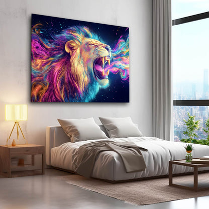 Majestic Neon Lion Wall Art
