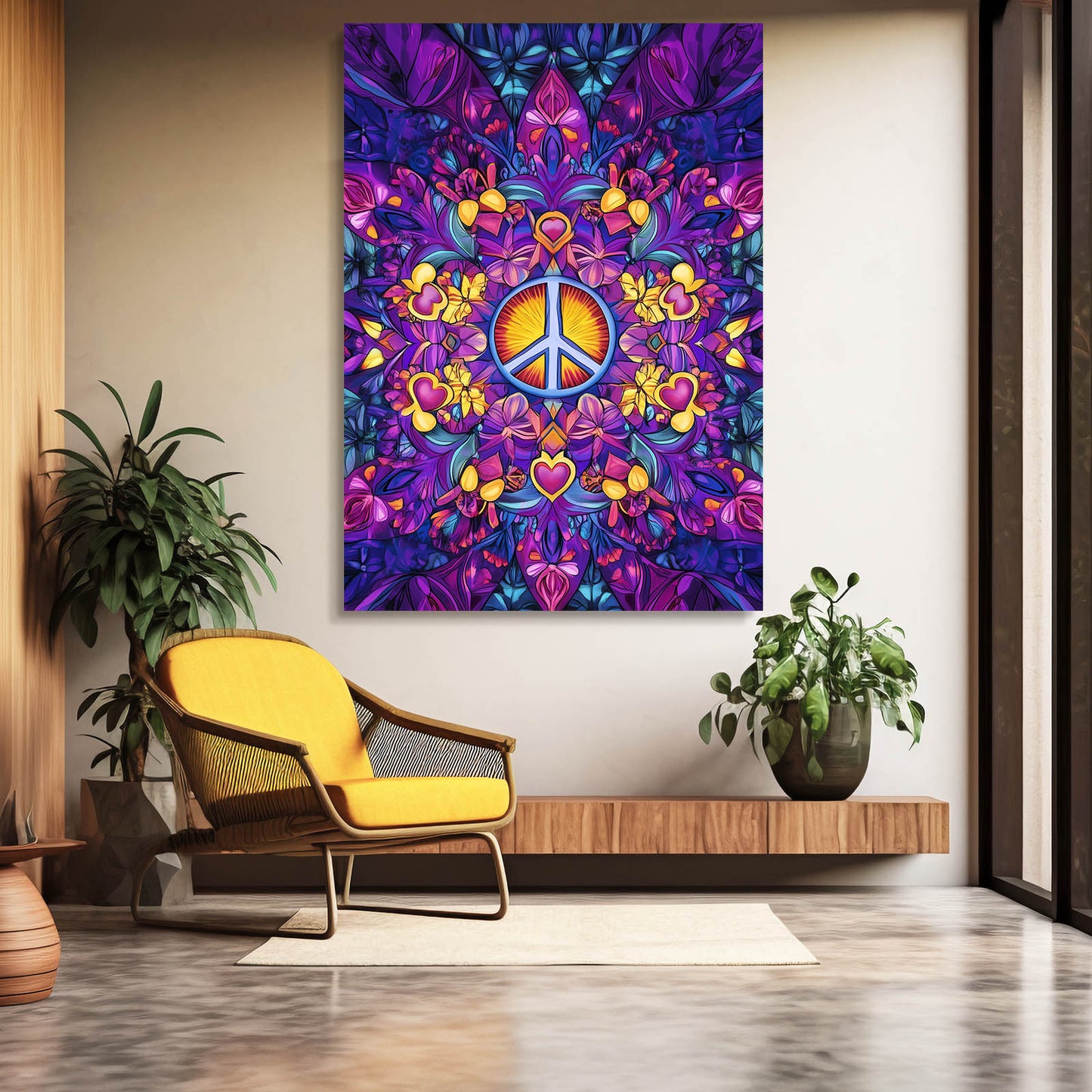 Mandala Peace Bloom Art – styled in a furnished interior