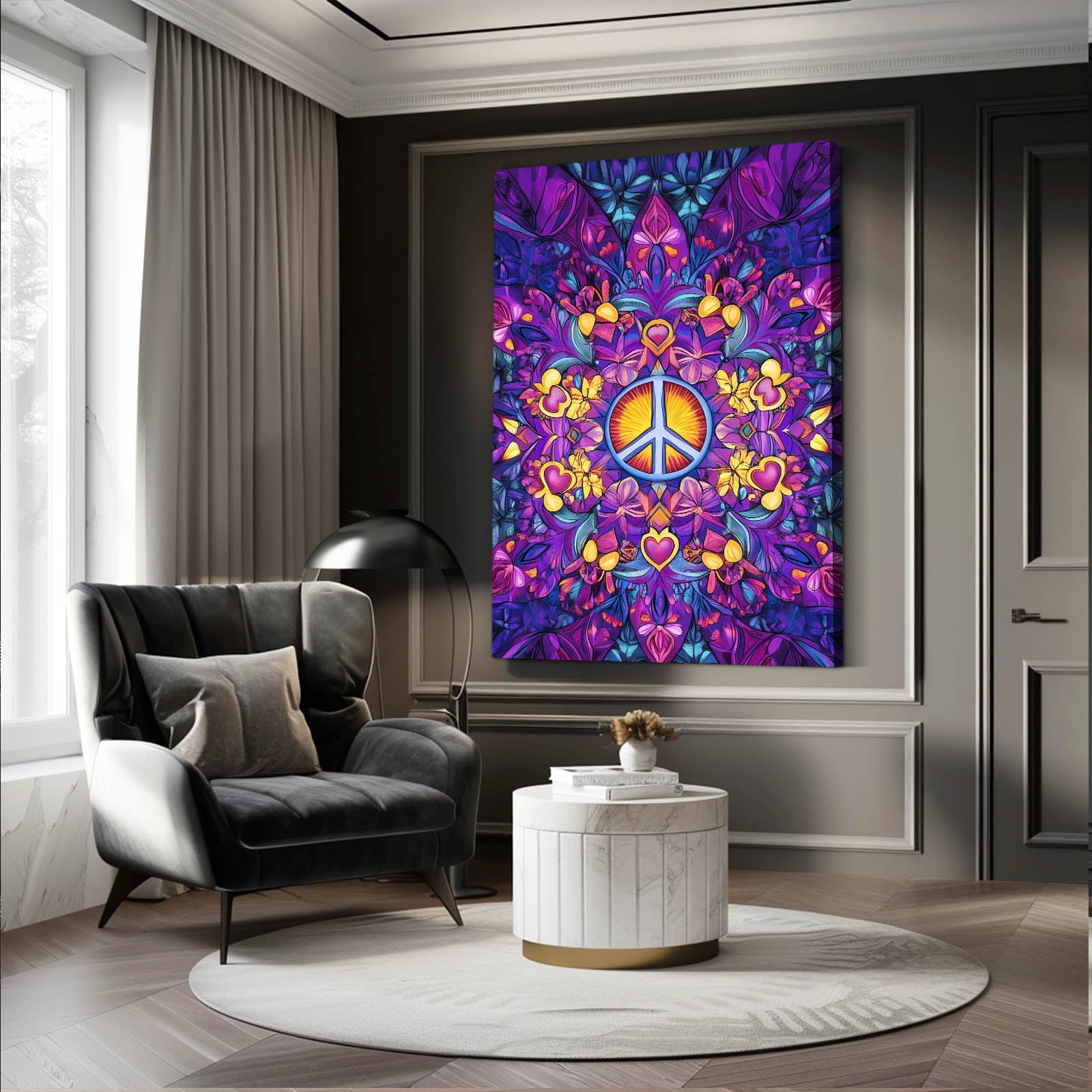 Mandala Peace Bloom Art – styled in a furnished interior