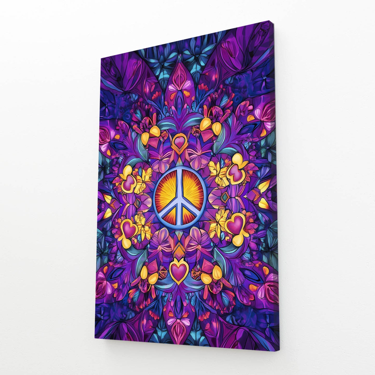Mandala Peace Bloom Art – angled canvas view on white background