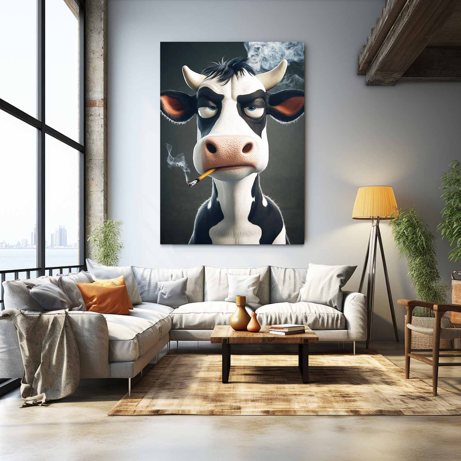 Mangas Cow Wall Art – angled canvas view on white background