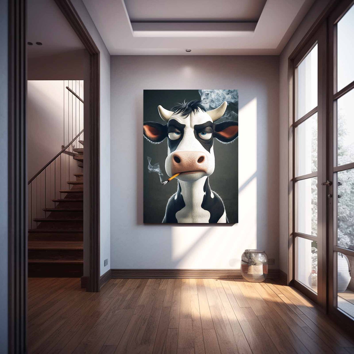 Mangas Cow Wall Art – angled canvas view on white background