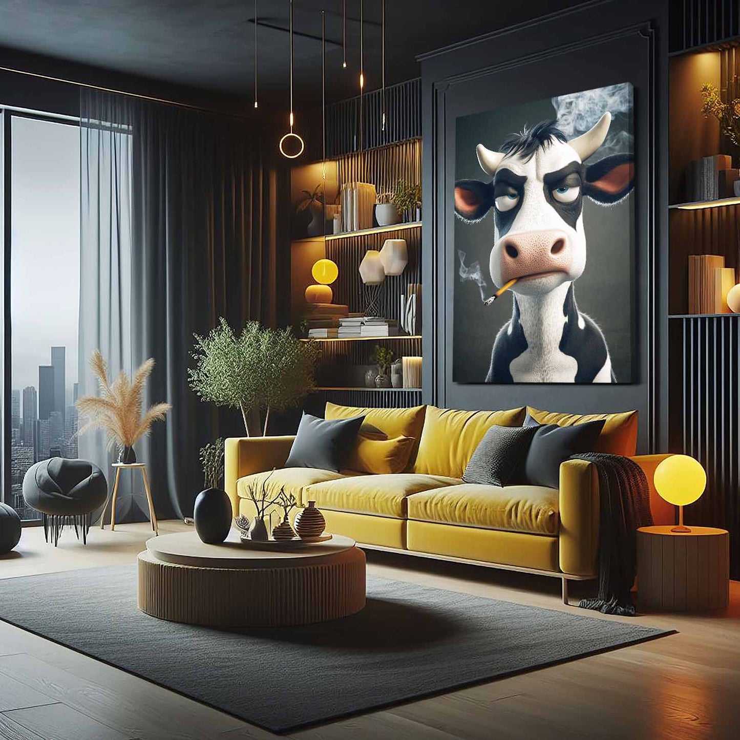 Mangas Cow Wall Art – angled canvas view on white background