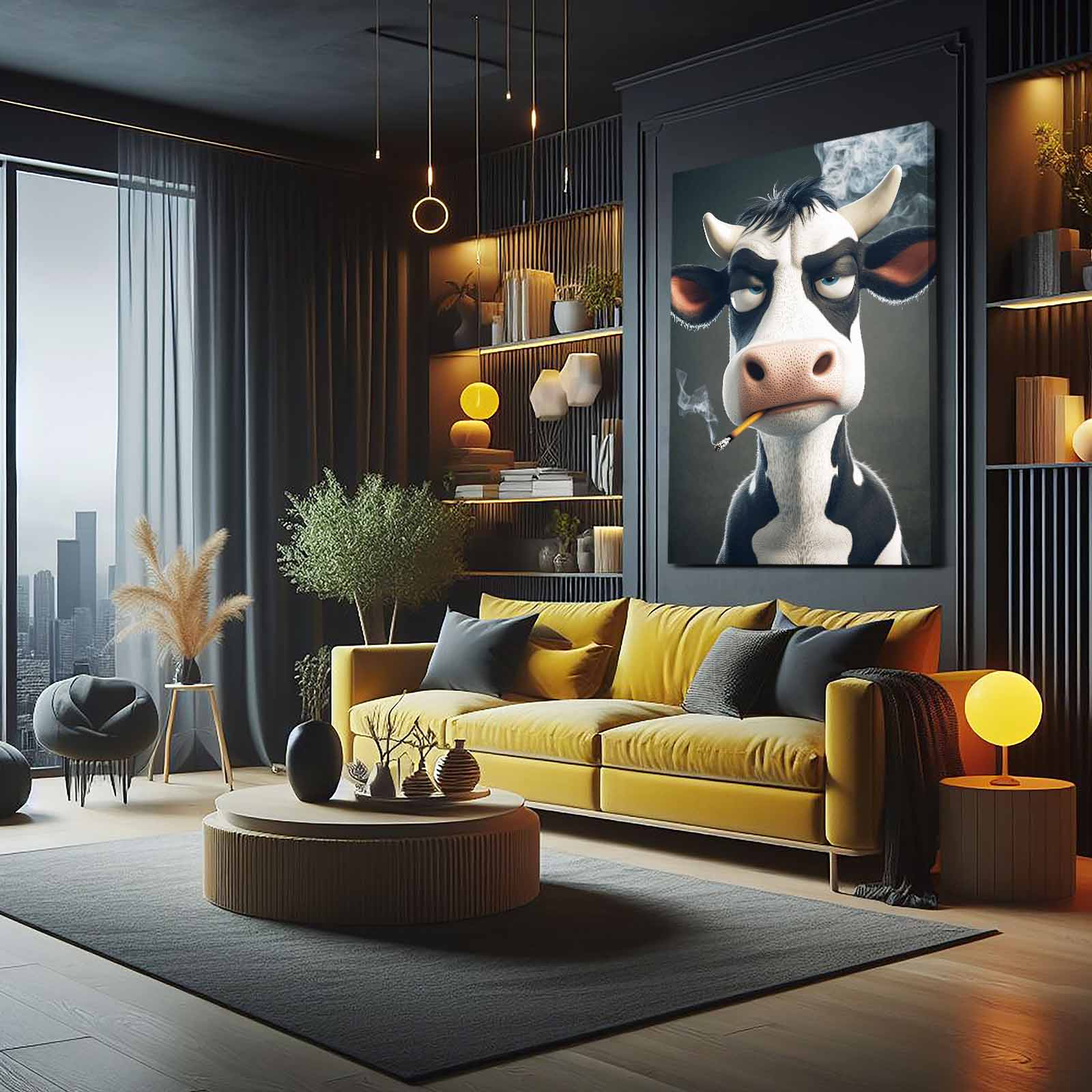Mangas Cow Wall Art – angled canvas view on white background