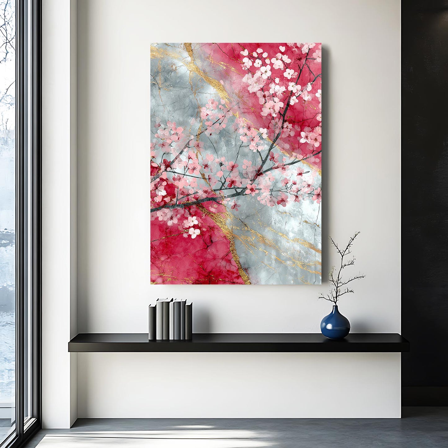 Marble Branch Study Cherry Blossom Prints – styled in a furnished interior