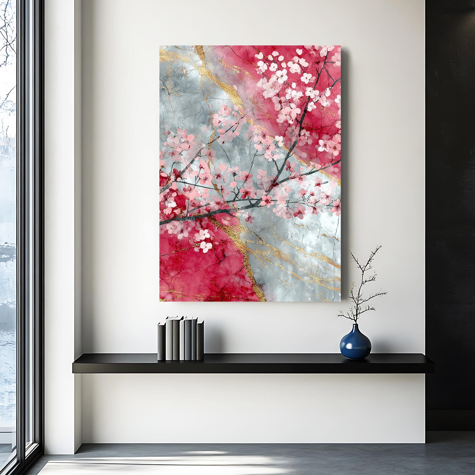 Marble Branch Study Cherry Blossom Prints – styled in a furnished interior