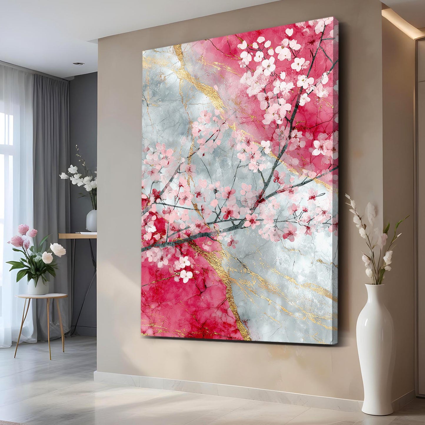 Marble Branch Study Cherry Blossom Prints – styled in a furnished interior
