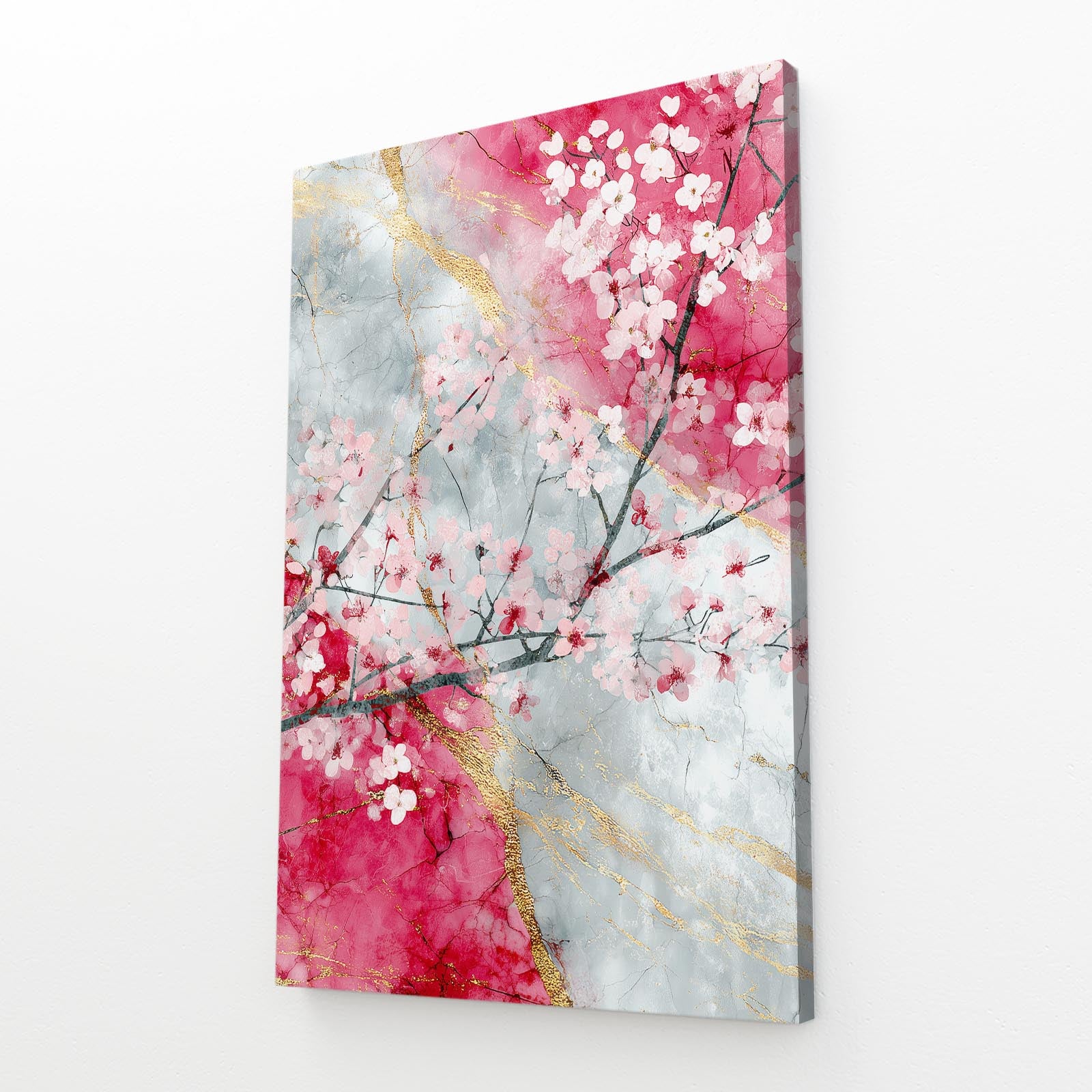 Marble Branch Study Cherry Blossom Prints – angled canvas view on white background