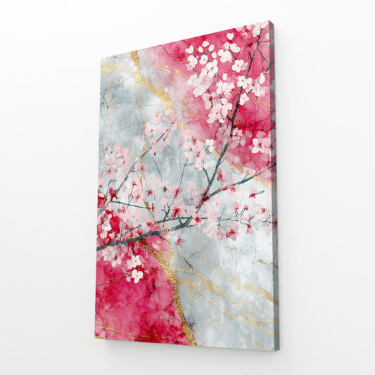 Marble Branch Study Cherry Blossom Prints – angled canvas view on white background