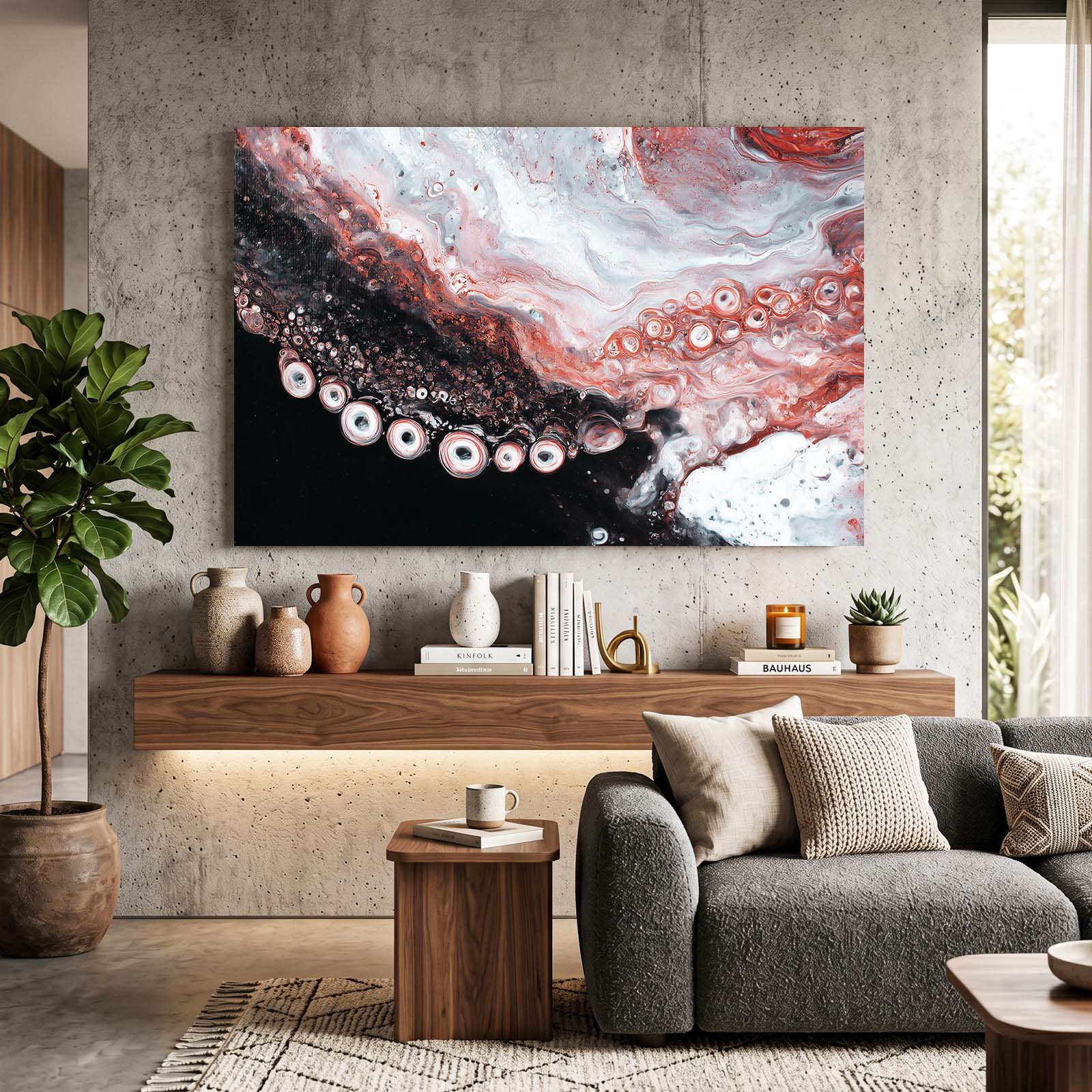 Marble Flow Tentacle Octopus Prints – styled in a furnished interior