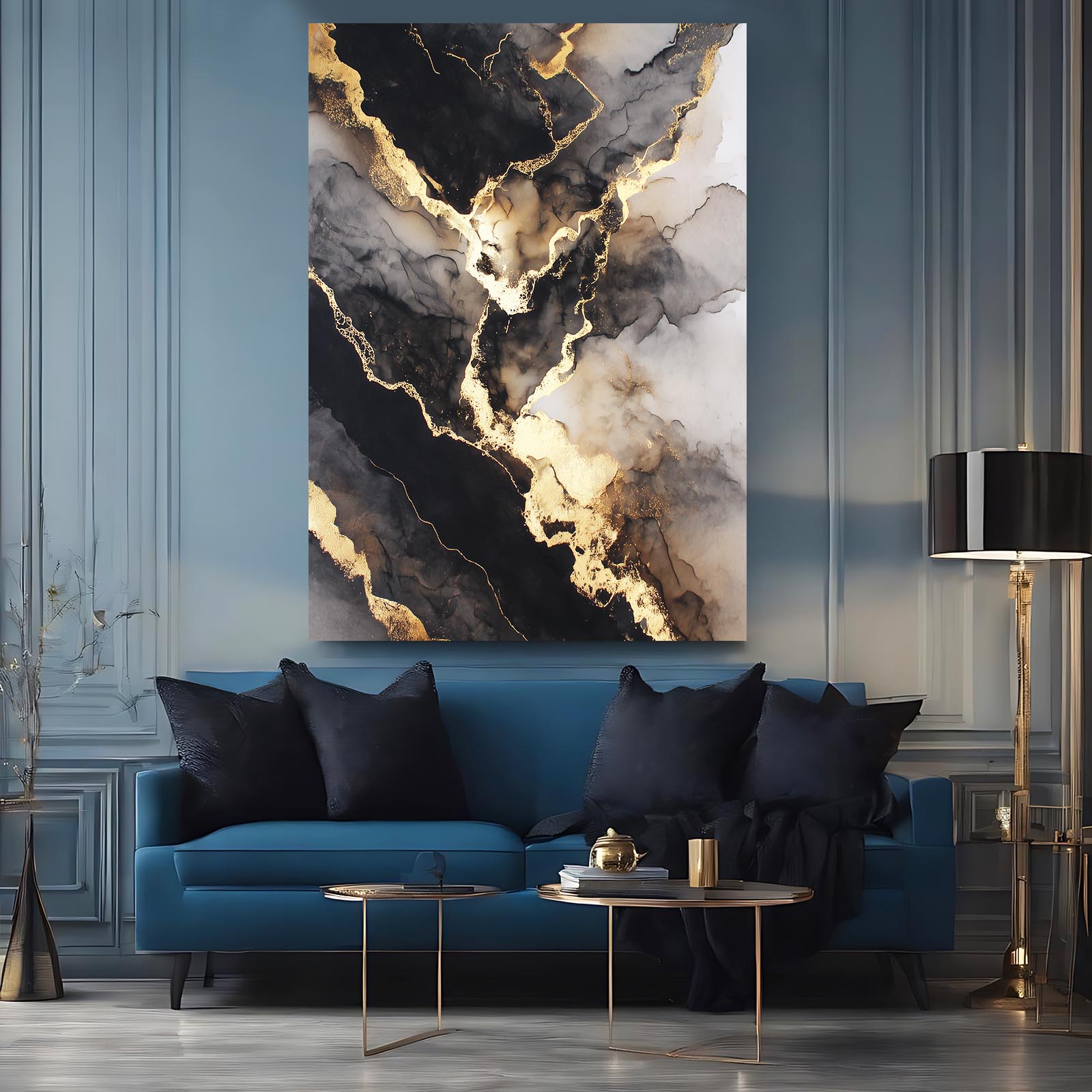 Marble Gold Fracture Wall Art – styled in a furnished interior