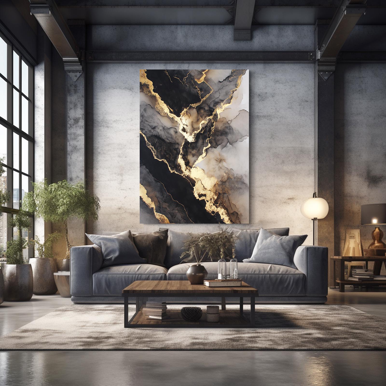 Marble Gold Fracture Wall Art – styled in a furnished interior