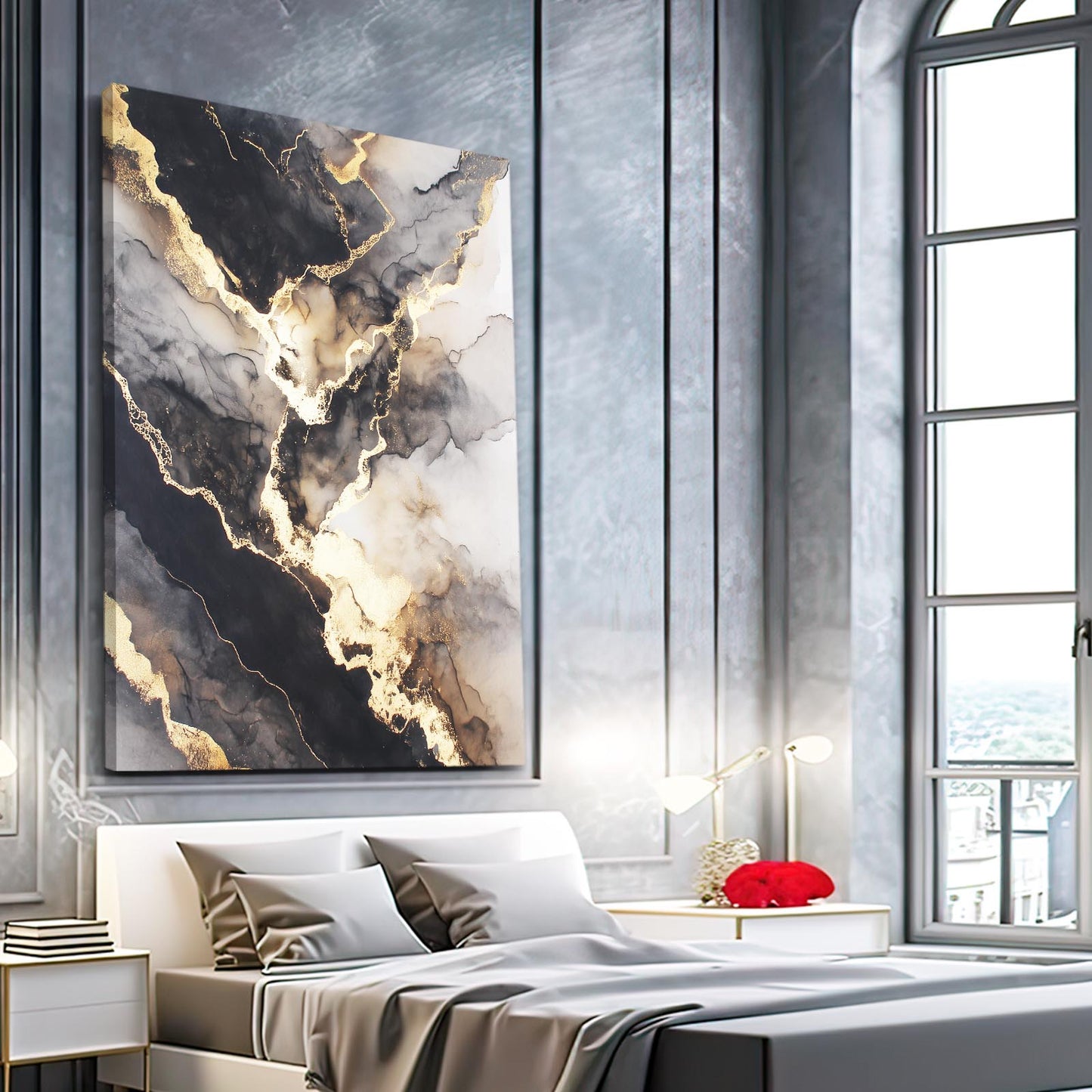 Marble Gold Fracture Wall Art – styled in a furnished interior