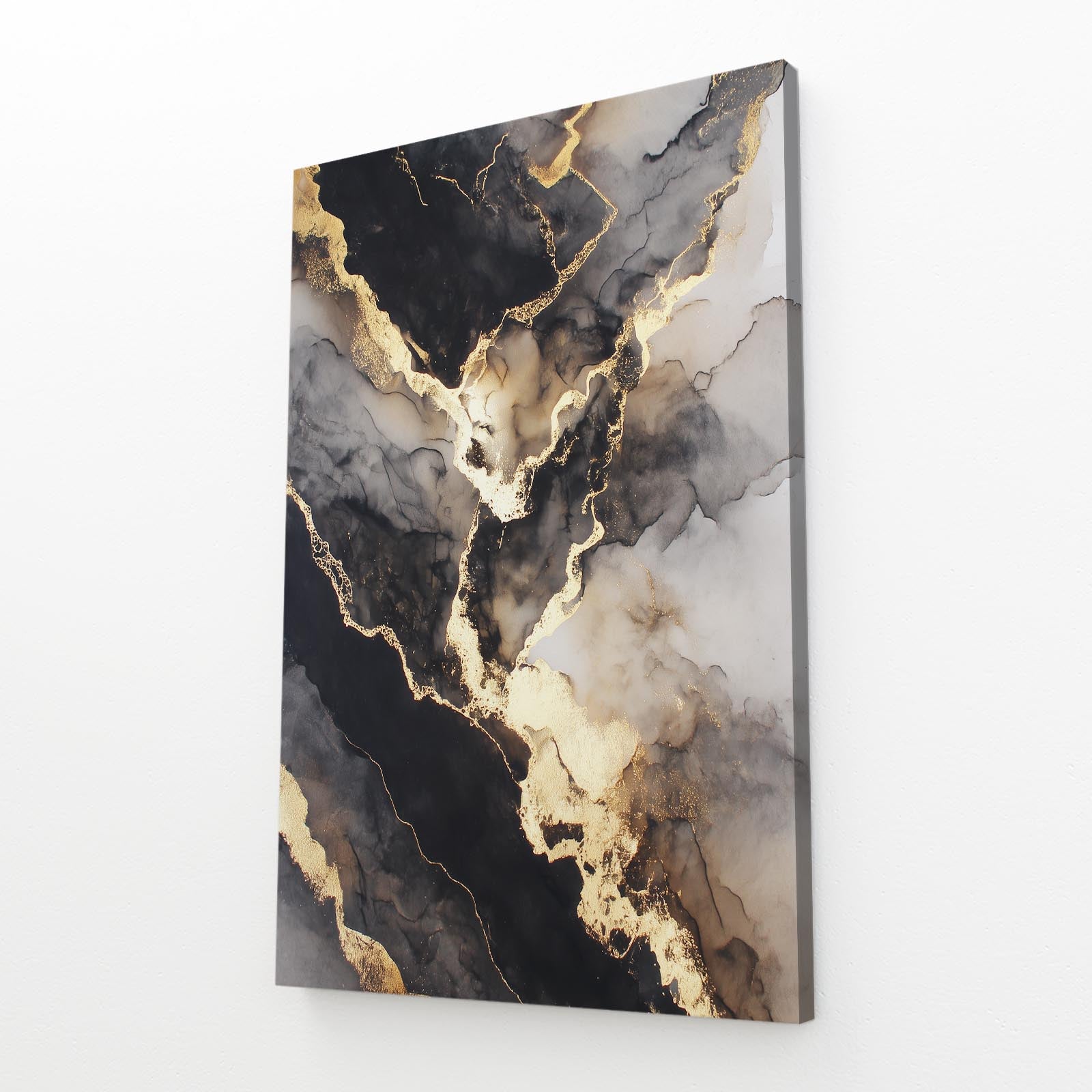 Marble Gold Fracture Wall Art – angled canvas view on white background