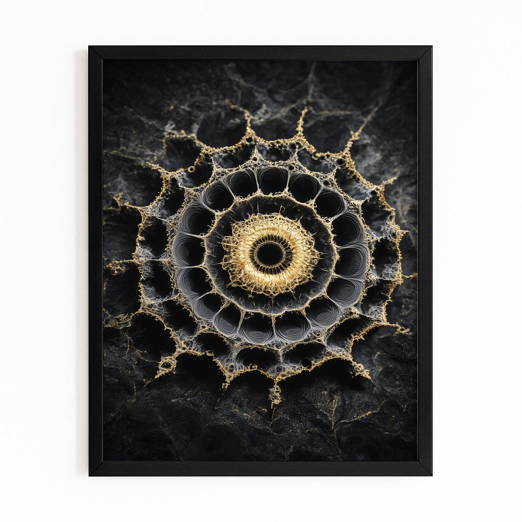 Marble Mandala Gold Canvas – with Premium Black frame on white background