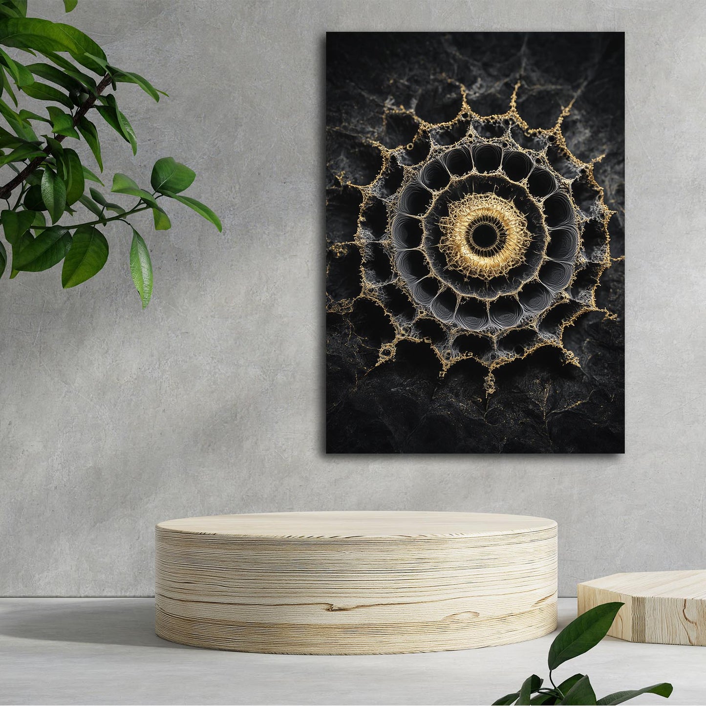Marble Mandala Gold Canvas – styled in a furnished interior