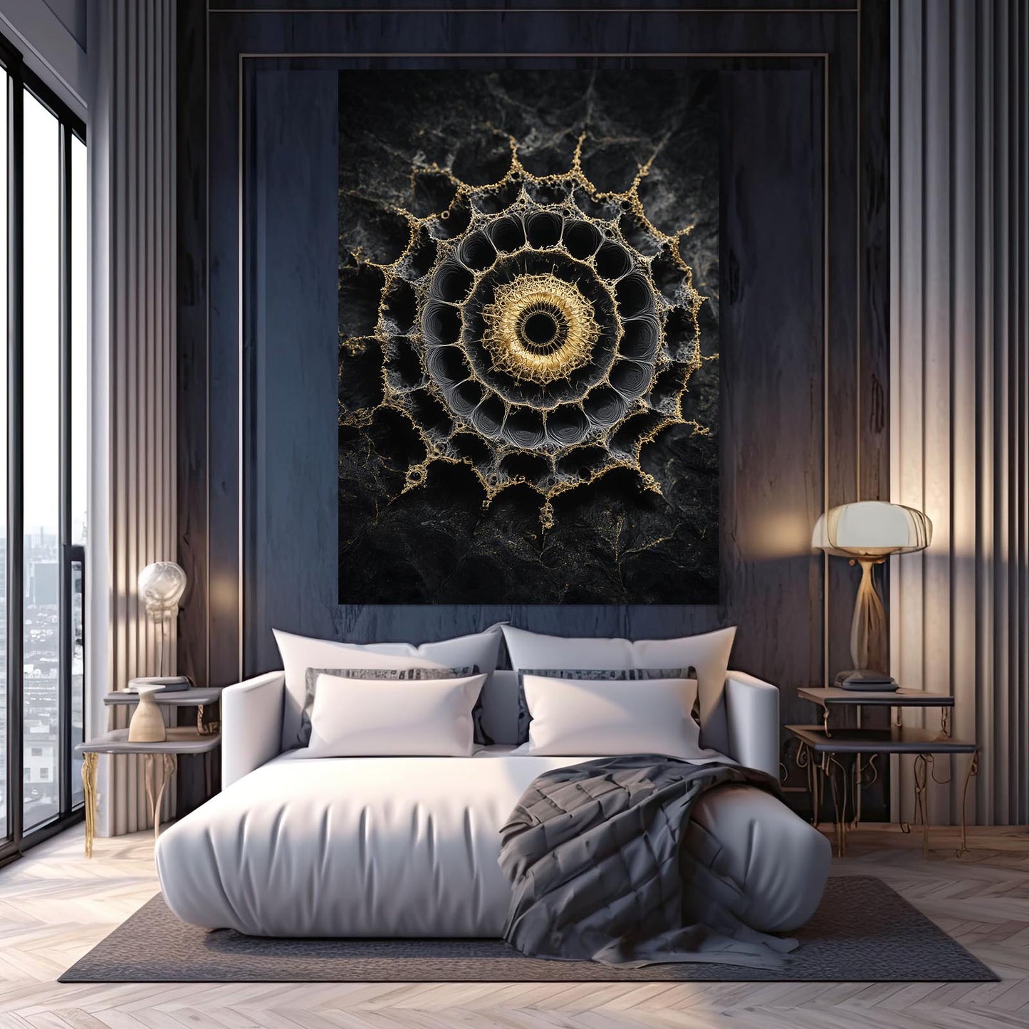 Marble Mandala Gold Canvas – styled in a furnished interior