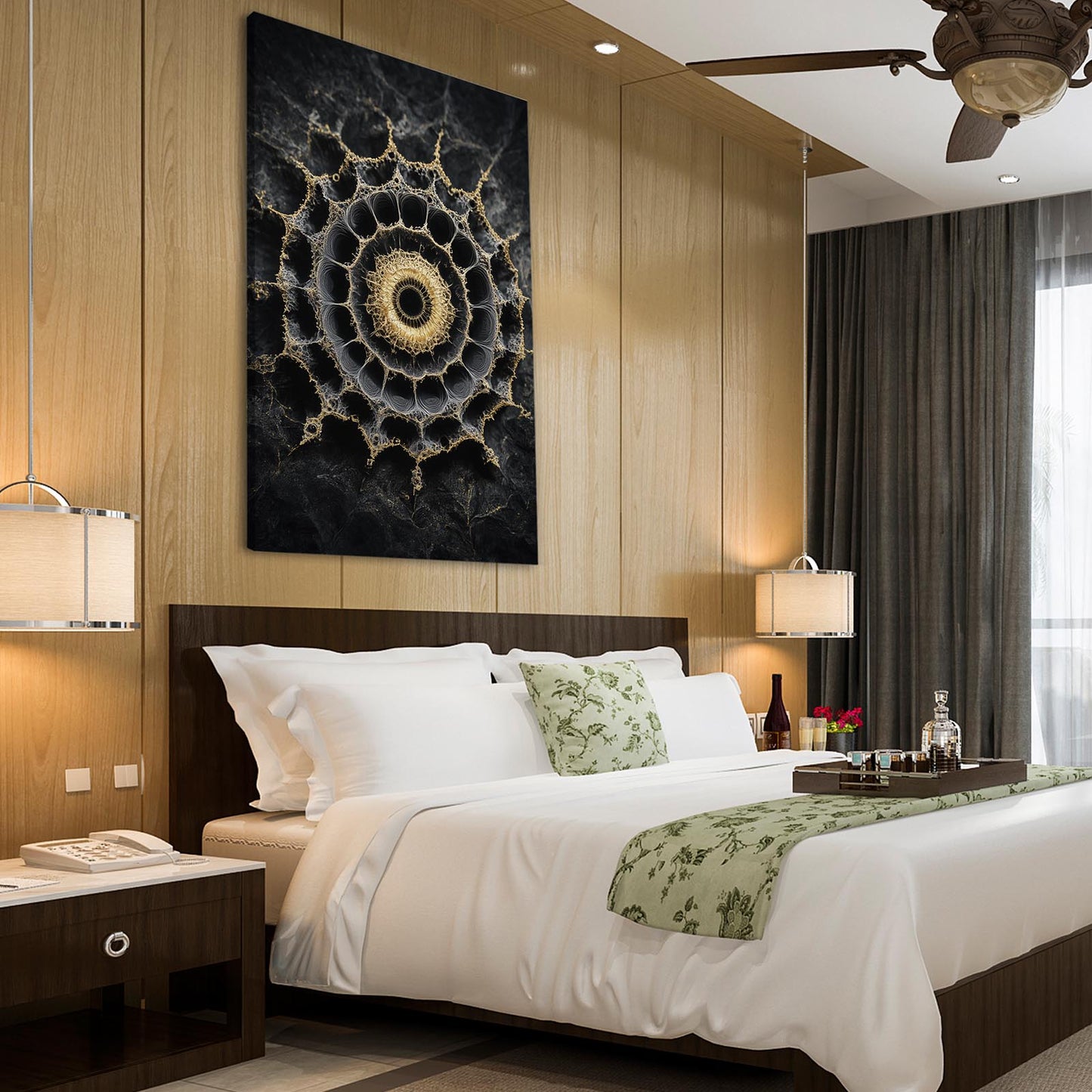 Marble Mandala Gold Canvas – styled in a furnished interior