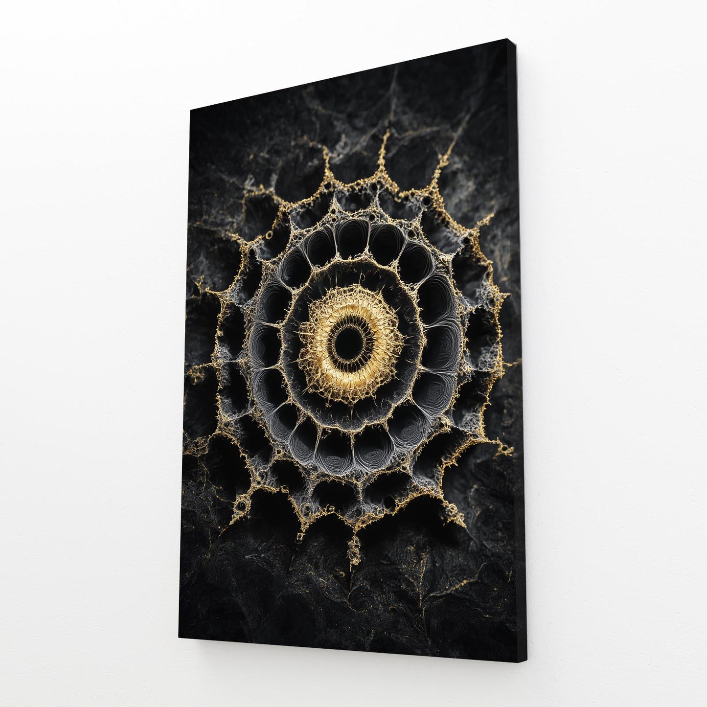 Marble Mandala Gold Canvas – angled canvas view on white background