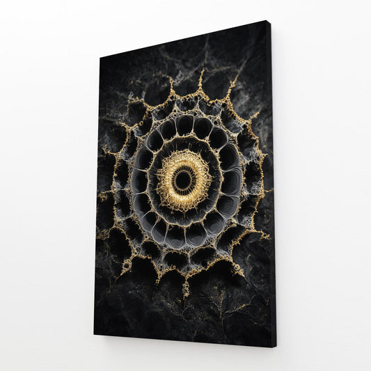 Marble Mandala Gold Canvas – angled canvas view on white background