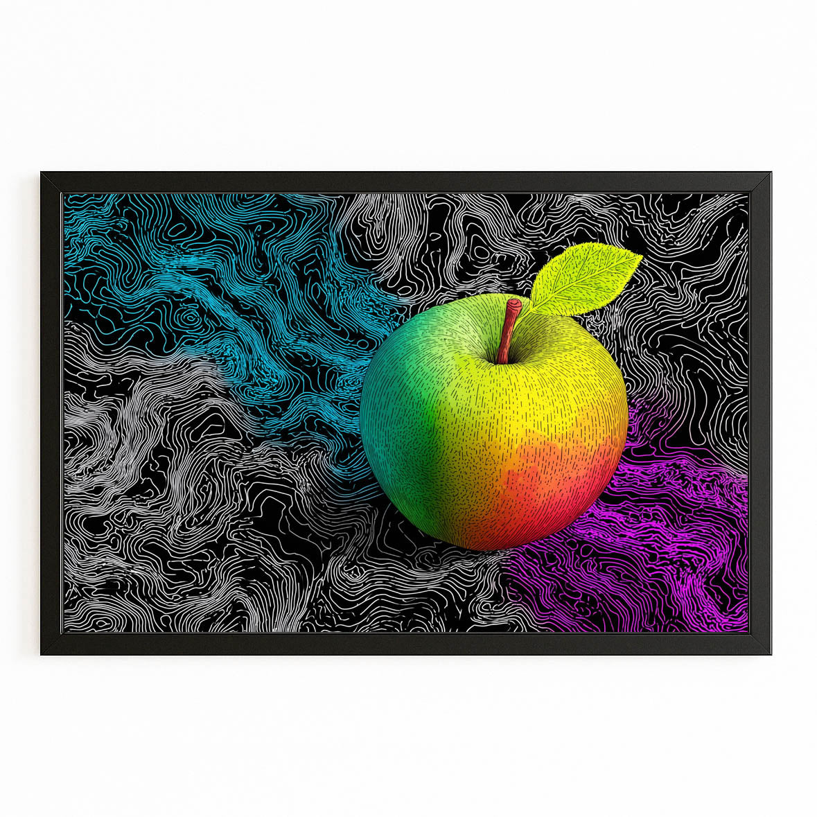 Marble Swirl Apple Art – with Premium Black frame on white background