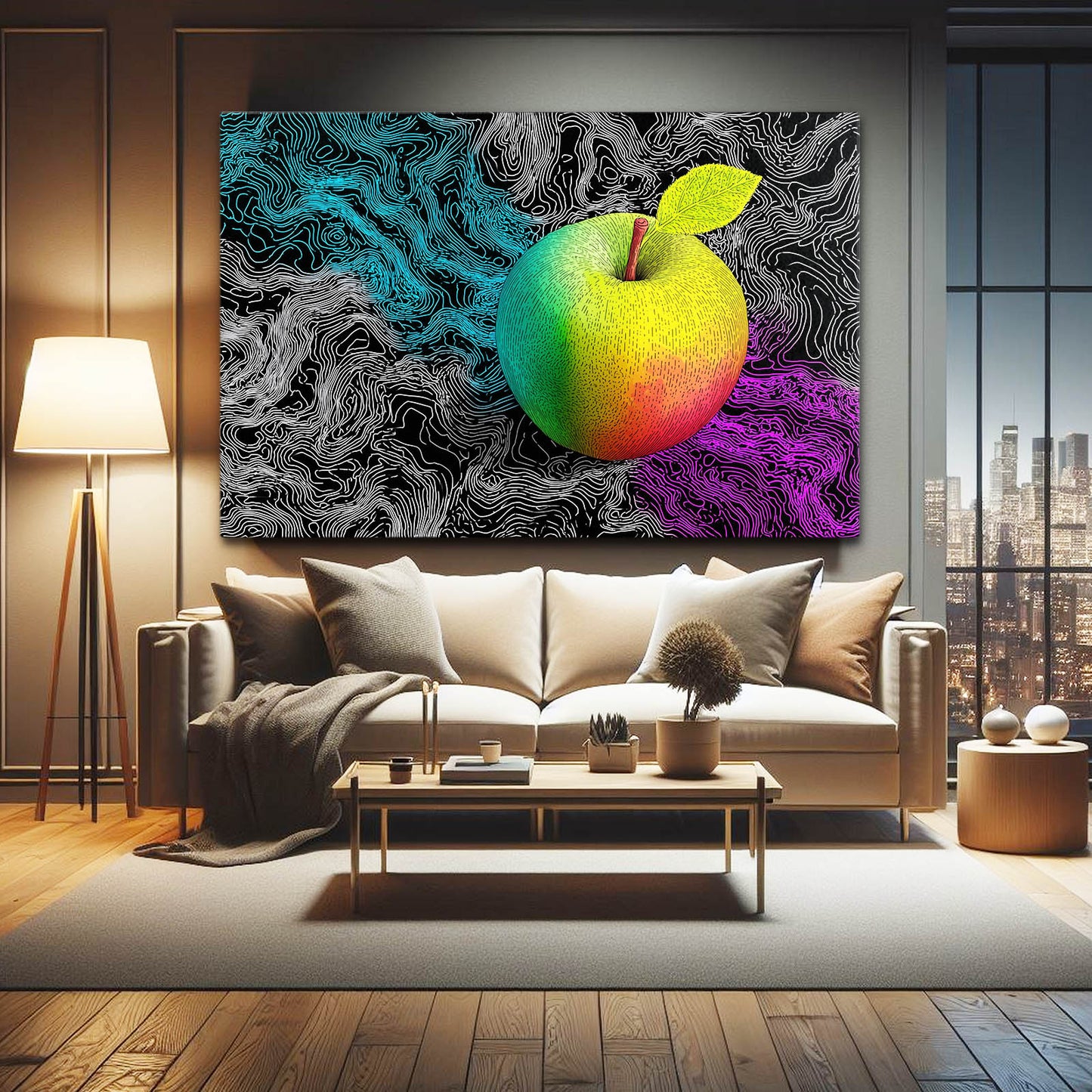 Marble Swirl Apple Art – styled in a furnished interior